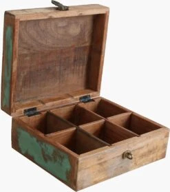 Raw Materials Scrapwood Theedoos – 6 Vakken – Gerecycled Hout -Koffiedranken 1063x1200