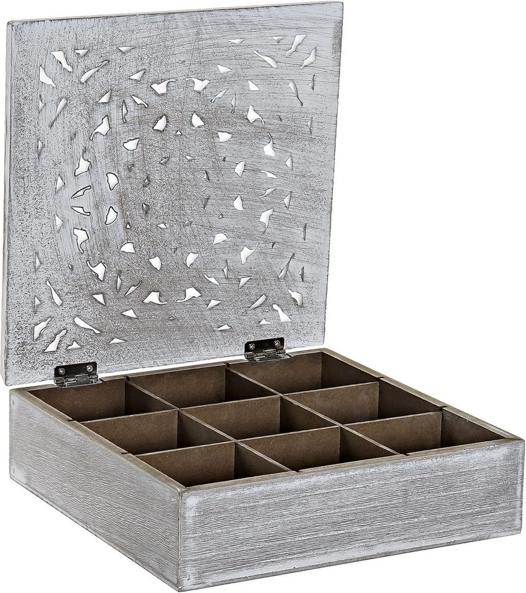 MDF Houten Theedoos/theekist Mandala Wit 9 Vakken 23 X 23 X 7 Cm - Theezakjes Bewaardozen 3 MDF Houten Theedoos/theekist Mandala Wit 9 Vakken 23 X 23 X 7 Cm - Theezakjes Bewaardozen