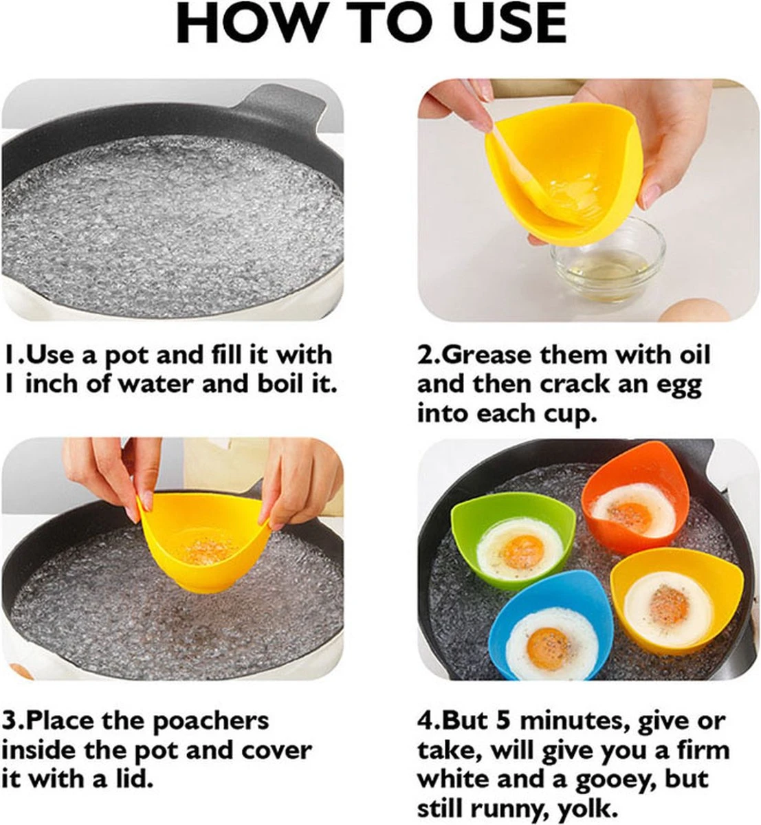 IGOODS 4 Pack Egg Poacher Cups - Perfect Gepocheerde Eieren - Egg Maker Niet-gepocheerde Eieren Cups BPA Gratis Siliconen Ei Poacher Cups Magnetron Ei Poacher- Ei Poacher Pan- Boiler Steamer- Magnetron Eieren 8 IGOODS 4 Pack Egg Poacher Cups - Perfect Gepocheerde Eieren - Egg Maker Niet-gepocheerde Eieren Cups BPA Gratis Siliconen Ei Poacher Cups Magnetron Ei Poacher- Ei Poacher Pan- Boiler Steamer- Magnetron Eieren - Afbeelding 6