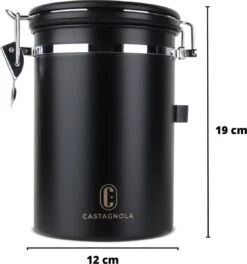 Castagnola Koffie Bewaarbus - Luchtdicht Met CO2 Uitlaat - Voor 600 Gram Koffiebonen - Koffieblik Matzwart Voorraadbussen - Voorraadbus - 1.8L -Koffiedranken 1123x1200