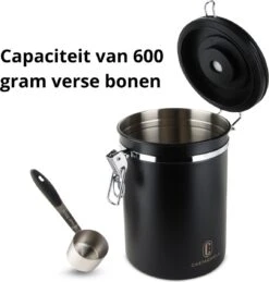Castagnola Koffie Bewaarbus - Luchtdicht Met CO2 Uitlaat - Voor 600 Gram Koffiebonen - Koffieblik Matzwart Voorraadbussen - Voorraadbus - 1.8L -Koffiedranken 1145x1200 1