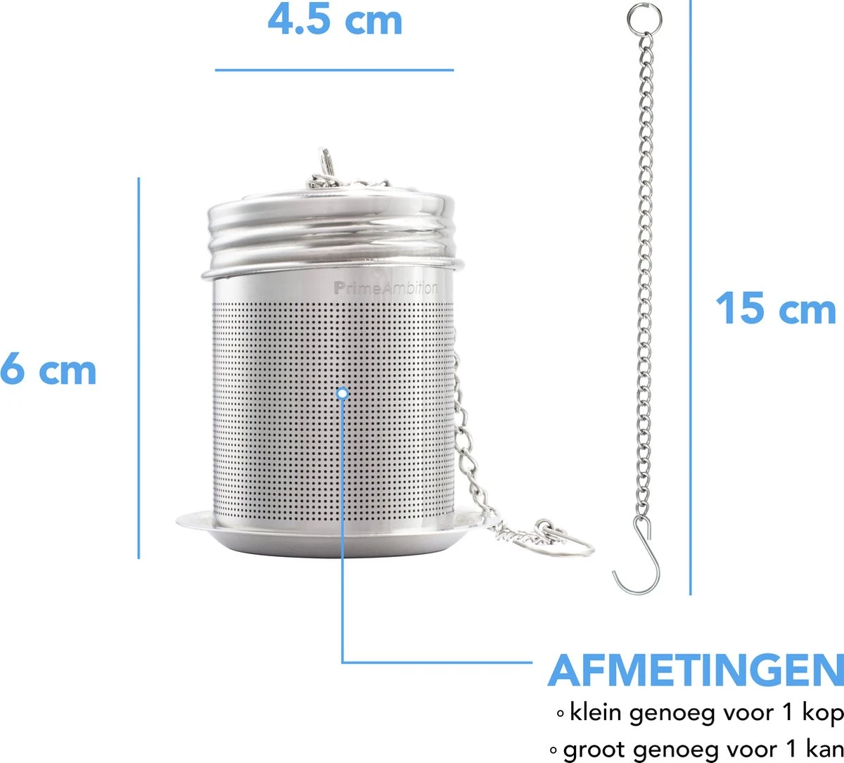 PrimeAmbition - 2 Stuks Theezeef En Theetip Voor Losse Thee - Extra Fijne Filter - Thee Ei Set Met Schoteltje Voor Theezakjes 7 PrimeAmbition - 2 Stuks Theezeef En Theetip Voor Losse Thee - Extra Fijne Filter - Thee Ei Set Met Schoteltje Voor Theezakjes - Afbeelding 5