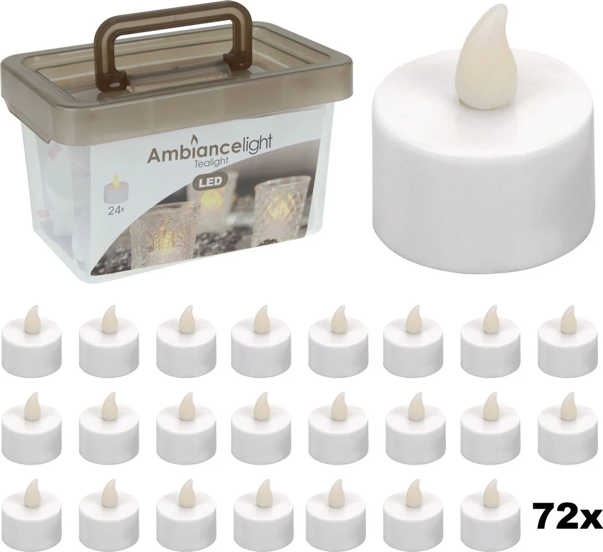 Merkloos Set Theelichtjes LED - Box Met 72 Stuks - INCLUSIEF Batterijen 3 Merkloos Set Theelichtjes LED - Box Met 72 Stuks - INCLUSIEF Batterijen