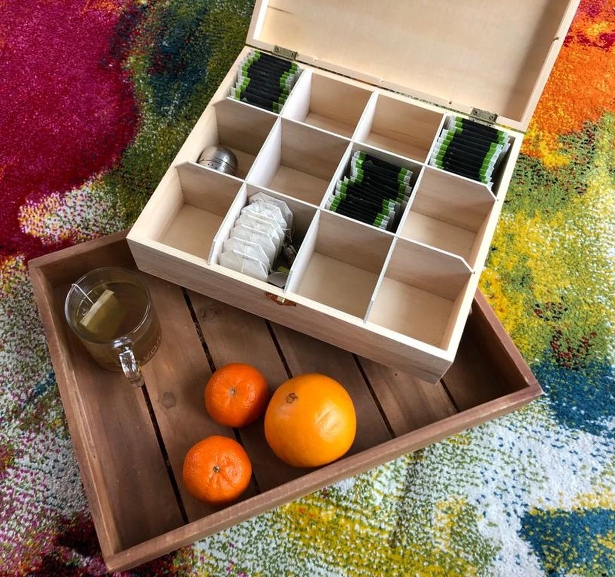 12 Vaks Theedoos - Houten Theedoos 6 12 Vaks Theedoos - Houten Theedoos - Afbeelding 4