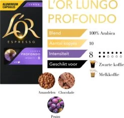 L'OR Lungo Profondo Koffiecups - Intensiteit 8/12 - 10 X 10 Capsules 19 L'OR Lungo Profondo Koffiecups - Intensiteit 8/12 - 10 X 10 Capsules -Koffiedranken 1200x1140