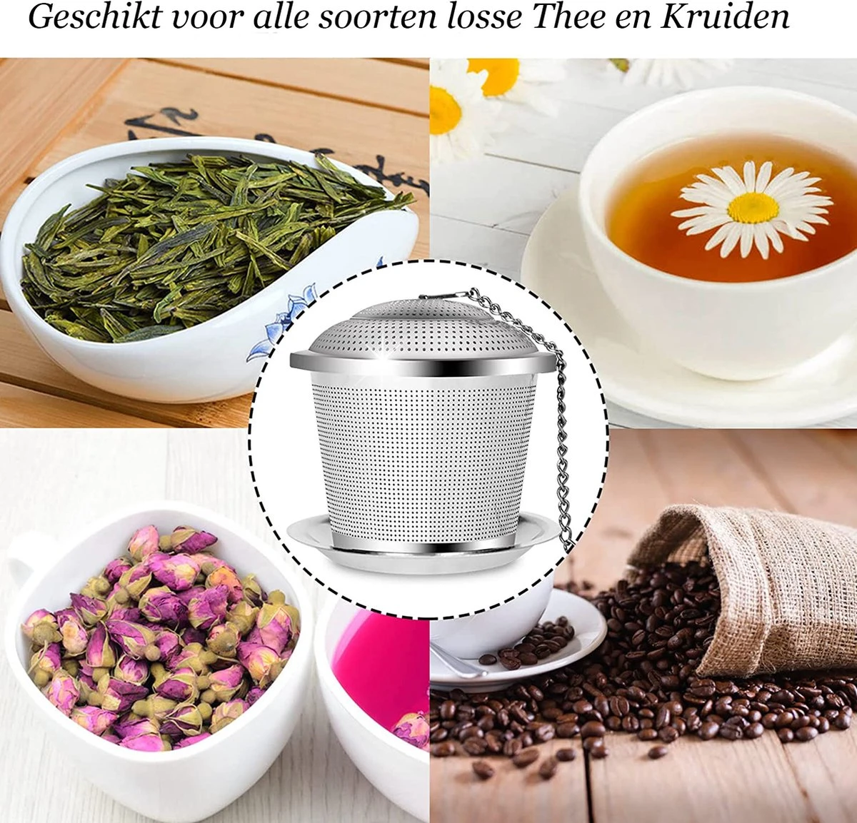 TeaLux 5-Delig RVS Theefilters Set Met Maatlepel En Lekbakjes En Knijper - Theezeef Voor Losse Thee En Kruiden - Tea InfuserStrainer Giftset - Verse Thee FilterZeef Cadeau Pakket - Kruidenbuiltje Ei Met Onderzetters - Geschenkset 7 TeaLux 5-Delig RVS Theefilters Set Met Maatlepel En Lekbakjes En Knijper - Theezeef Voor Losse Thee En Kruiden - Tea InfuserStrainer Giftset - Verse Thee FilterZeef Cadeau Pakket - Kruidenbuiltje Ei Met Onderzetters - Geschenkset - Afbeelding 5