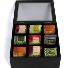 CasaLupo Theedoos Zwart 9-vaks - Met Fluweel - 23 X 23 Cm -Koffiedranken 1200x1172 2