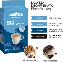Lavazza Caffe Decaffeinato Filterkoffie - 250 Gram X8 11 Lavazza Caffe Decaffeinato Filterkoffie - 250 Gram X8 -Koffiedranken 1200x1177 2