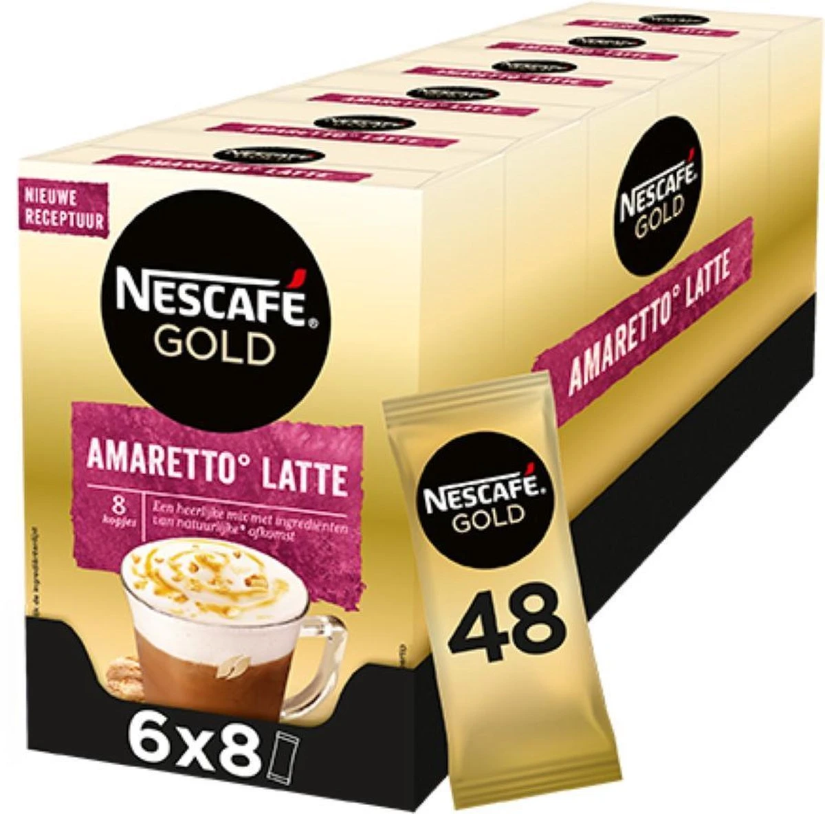 Nescafé Gold Amaretto Latte Oploskoffie - 6 Doosjes à 8 Zakjes 3 Nescafé Gold Amaretto Latte Oploskoffie - 6 Doosjes à 8 Zakjes