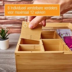 Amazy Theedoos Bamboe Extra Groot Met Lade En Theeplank - Thee Opslag Voor Theezakjes, Organizer Houten Doos Met Theekist, Theedozen Met 8 Verstelbare Verdelers, Opbergdoos -Koffiedranken 1200x1200 384
