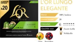 L'OR Lungo Elegante Koffiecups - Intensiteit 6/12 - 10 X 20 Capsules -Koffiedranken 1200x677