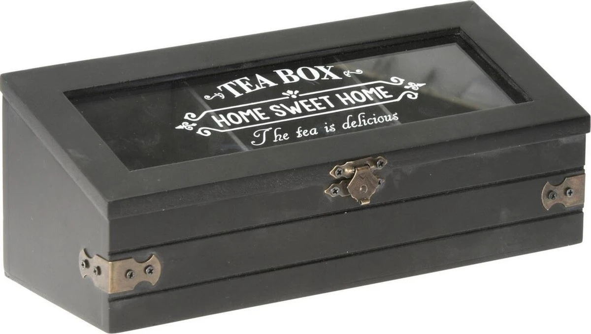 Excellent Houseware Houten Theedoos/theekist Met 3 Vakken - 24 X 9 X 9 Cm - Antraciet - Theedozen 7 Excellent Houseware Houten Theedoos/theekist Met 3 Vakken - 24 X 9 X 9 Cm - Antraciet - Theedozen - Afbeelding 5
