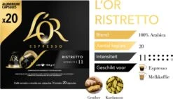 L'OR Espresso Ristretto Koffiecups - Intensiteit 11/12 - 10 X 20 Capsules -Koffiedranken 1200x685
