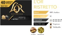 L'OR Espresso Ristretto Koffiecups - Intensiteit 11/12 - 4 X 40 Capsules -Koffiedranken 1200x691 1