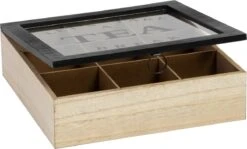 Merkloos Theekist - Bruin - Hout 9-Vaks - Glazen Deksel - Theedoos - Tea Break -Koffiedranken 1200x724