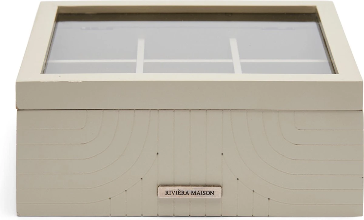 Riviera Maison Theedoos 6 Vakjes, Transparante Deksel - Room 48 Tea Box - Grijs - MDF, Glas 4 Riviera Maison Theedoos 6 Vakjes, Transparante Deksel - Room 48 Tea Box - Grijs - MDF, Glas - Afbeelding 2