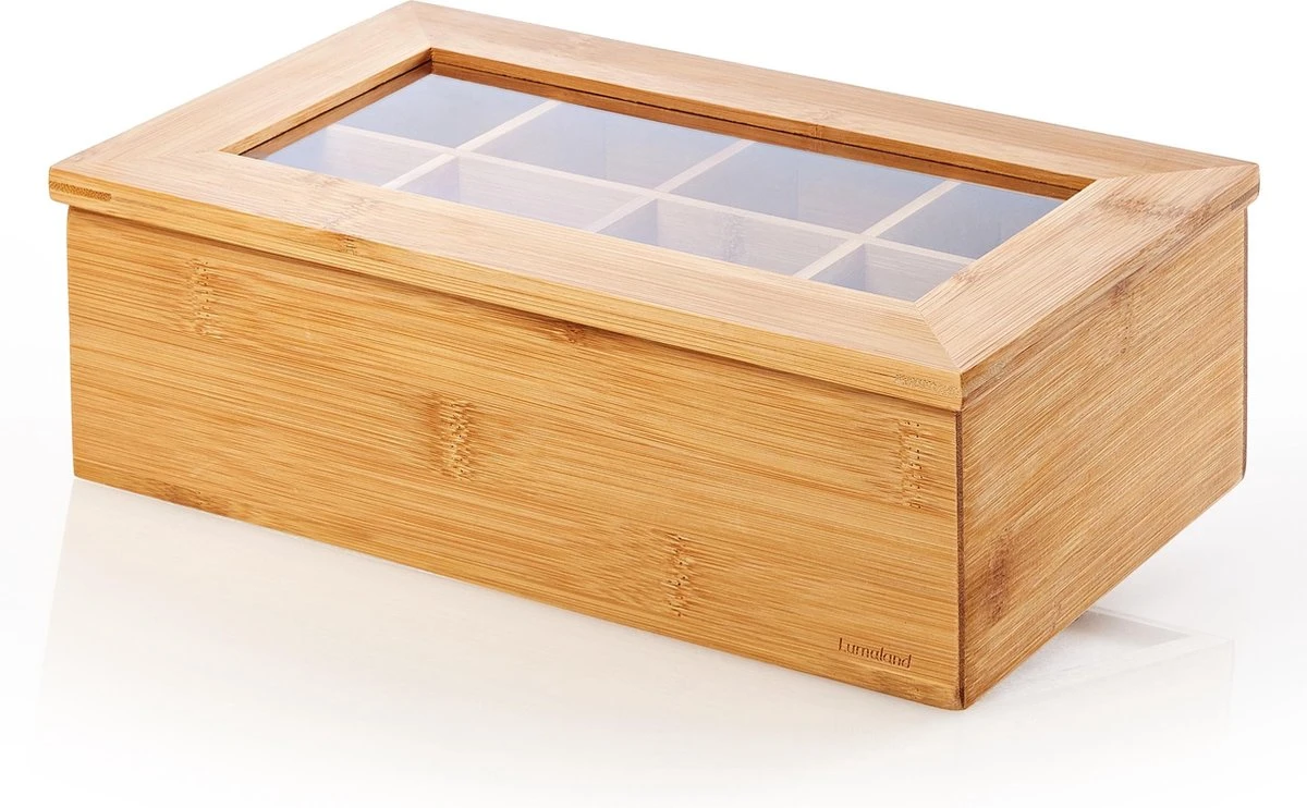 Lumaland Cuisine - Theedoos Van Bamboe - Theebox Met 8 Vakken - Duurzam Decoratief Materiaal - Ca. 28 X 16 X 9 Cm 3 Lumaland Cuisine - Theedoos Van Bamboe - Theebox Met 8 Vakken - Duurzam Decoratief Materiaal - Ca. 28 X 16 X 9 Cm
