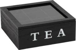 Merkloos Theekist - Zwart - Hout 9-Vaks - Glazen Deksel - Theedoos -Koffiedranken 1200x792
