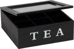 Merkloos Theekist - Zwart - Hout 9-Vaks - Glazen Deksel - Theedoos -Koffiedranken 1200x794