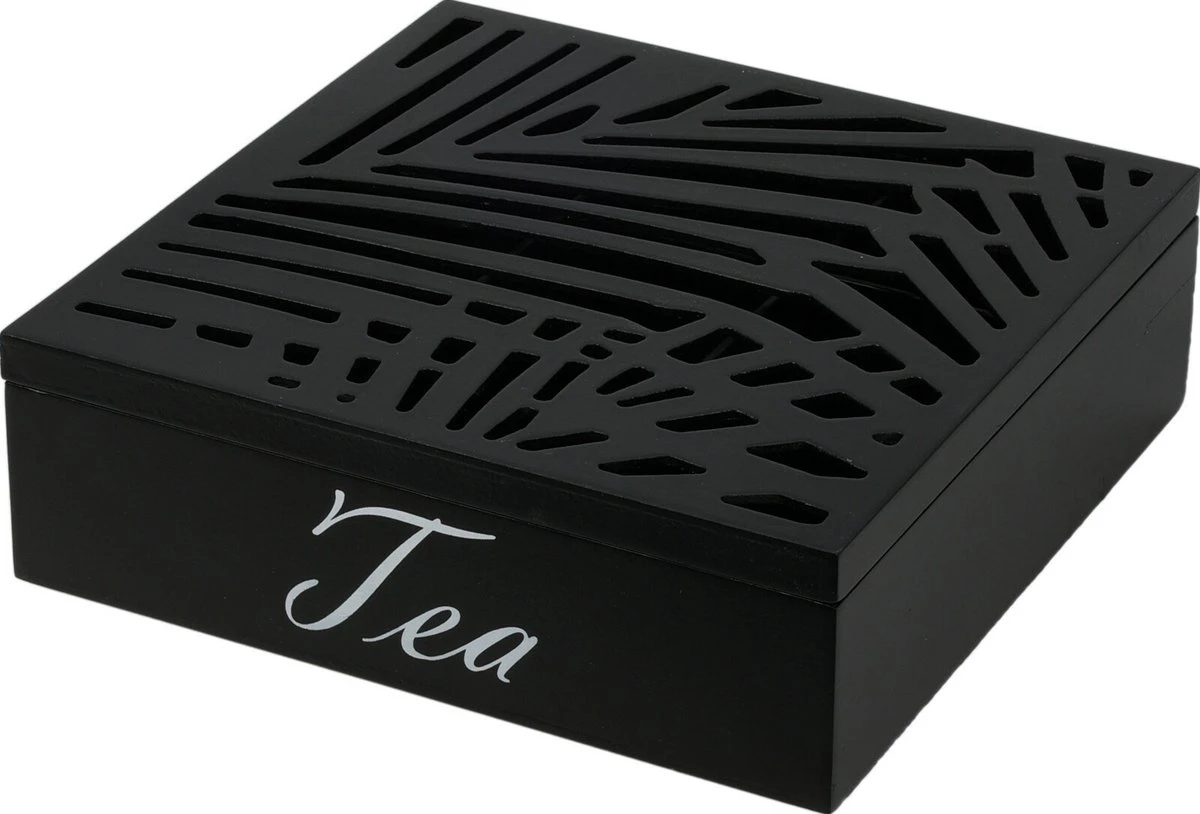 Excellent Houseware - Theedoos/theekist - 9 Vaks Hout - Zwart - 24x24cm 3 Excellent Houseware - Theedoos/theekist - 9 Vaks Hout - Zwart - 24x24cm