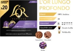 L'OR Lungo Profondo Koffiecups - Intensiteit 8/12 - 10 X 20 Capsules -Koffiedranken 1200x852