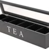 Merkloos Theedoos Theekist Zwart Met 6 Vakken