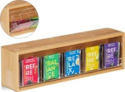 Relaxdays Theedoos 5 Vaks - Theekist - Theezakjeshouder - Bamboe - Voor Ca. 10 Theezakjes -Koffiedranken 1200x889 8