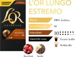L'OR Lungo Estremo Koffiecups - Intensiteit 10/12 - 10 X 10 Capsules -Koffiedranken 1200x907