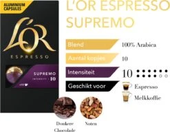 L'OR Espresso Supremo Koffiecups - Intensiteit 10/12 - 10 X 10 Capsules -Koffiedranken 1200x933