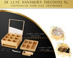 Hanamura Luxe Theedoos 9 Vaks – Lade Voor Losse Thee – Incl. Thee-ei, Theelepels, En Suikerdoos 10 Hanamura Luxe Theedoos 9 Vaks – Lade Voor Losse Thee – Incl. Thee-ei, Theelepels, En Suikerdoos -Koffiedranken 1200x958