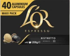 L'OR Espresso Ristretto Koffiecups - Intensiteit 11/12 - 4 X 40 Capsules -Koffiedranken 1200x965
