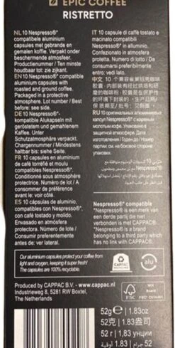 100 Capsules Epic Coffee - Ristretto - Nespresso® Compatible Aluminium Capsules - RFA Keurmerk - Doos 100 Stuks 16 100 Capsules Epic Coffee - Ristretto - Nespresso® Compatible Aluminium Capsules - RFA Keurmerk - Doos 100 Stuks -Koffiedranken 606x1200 8