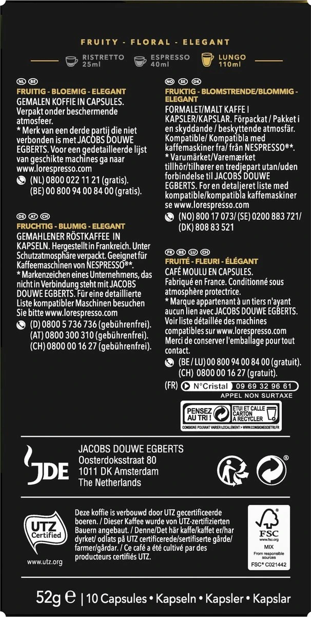 L'OR Lungo Elegante Koffiecups - Intensiteit 6/12 - 10 X 10 Capsules 4 L'OR Lungo Elegante Koffiecups - Intensiteit 6/12 - 10 X 10 Capsules - Afbeelding 2