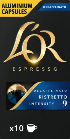 L'OR Espresso Ristretto Decaffeinato - Intensiteit 9/12 - 10 X 10 Capsules 21 L'OR Espresso Ristretto Decaffeinato - Intensiteit 9/12 - 10 X 10 Capsules -Koffiedranken 607x1200 1