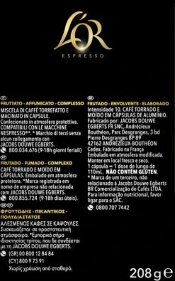 L'OR Lungo Estremo Koffiecups - Intensiteit 10/12 - 4 X 40 Capsules -Koffiedranken 750x1200