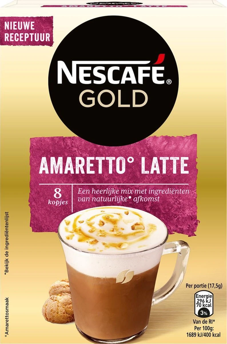Nescafé Gold Amaretto Latte Oploskoffie - 6 Doosjes à 8 Zakjes 4 Nescafé Gold Amaretto Latte Oploskoffie - 6 Doosjes à 8 Zakjes - Afbeelding 2