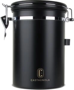 Castagnola Koffie Bewaarbus - Luchtdicht Met CO2 Uitlaat - Voor 600 Gram Koffiebonen - Koffieblik Matzwart Voorraadbussen - Voorraadbus - 1.8L -Koffiedranken 983x1200
