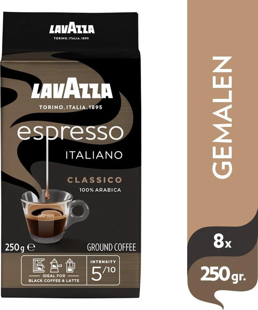 Lavazza Espresso Italiano Classico Gemalen / Filterkoffie - 8 X 250 Gram 4 Lavazza Espresso Italiano Classico Gemalen / Filterkoffie - 8 X 250 Gram - Afbeelding 2